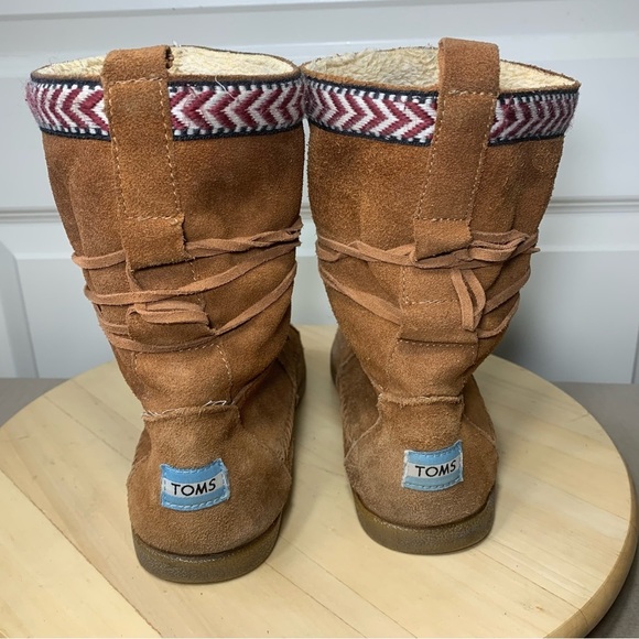 Toms Suede Leather Fleeced Moccasin Boots Rusty Brown Sz 8 Fleece Lining Native - Picture 7 of 16